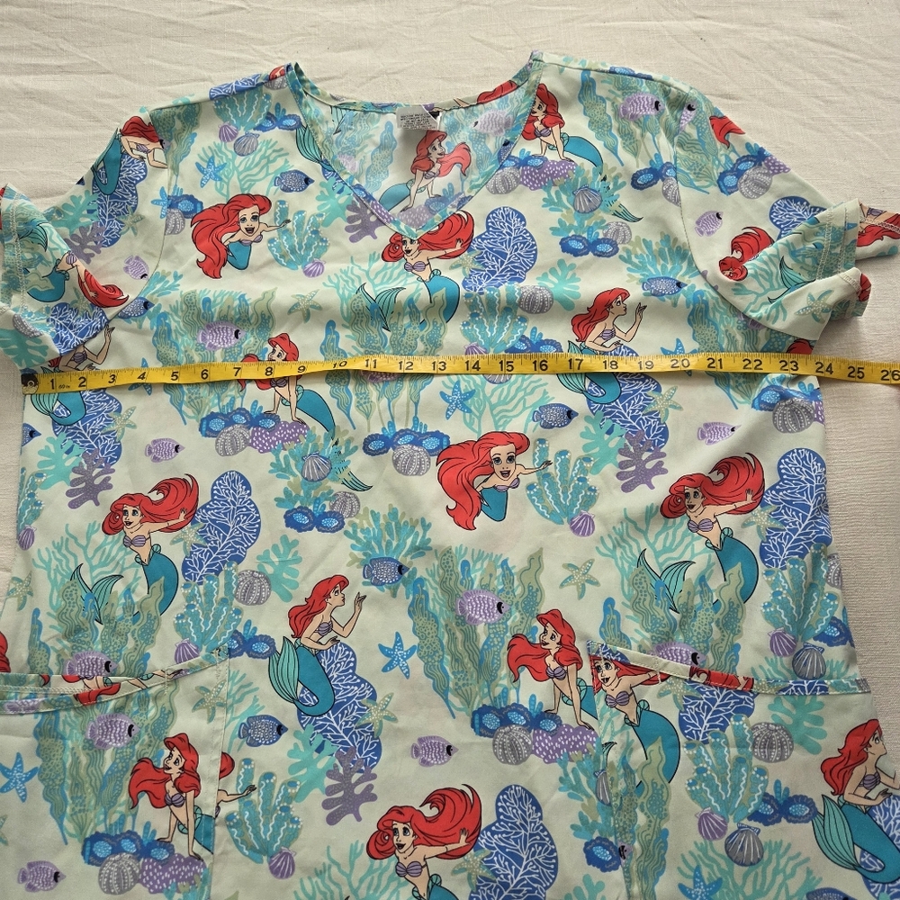 Disney Scrub Tops Bundle XL Little Mermaid Lilo & Stitch Shirts Womens Ariel - Picture 11 of 15